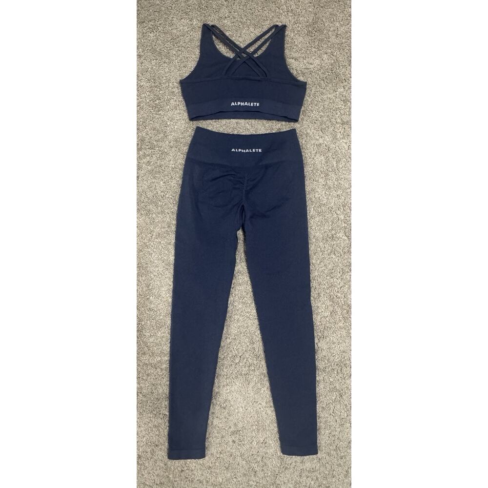 ALPHALETE Scrunch Butt Leggings Sports Bra Set Navy Blue Women’s Activewear Sz M - Picture 5 of 8